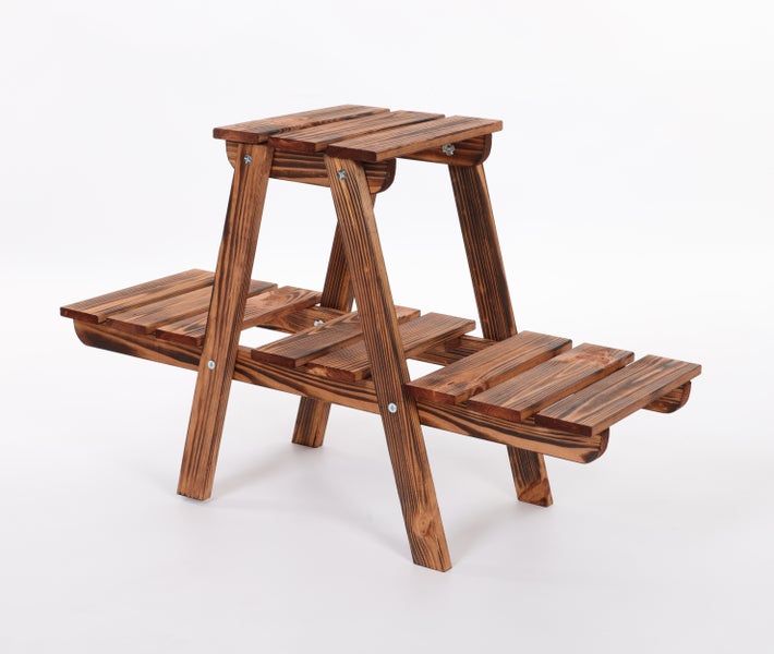 Blumenständer FLORACK HxBxT 45x74x25cm 3 Ablagen Kieferholz Braun geflammt