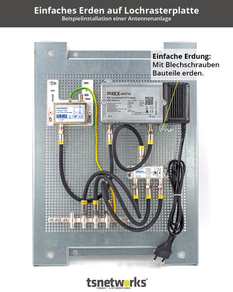 Lochblech Montageplatte 335x270mm für Erdung/Installation Antennenverstärker, Sat Multischalter, Elektro Montageblech, Lochrasterplatte