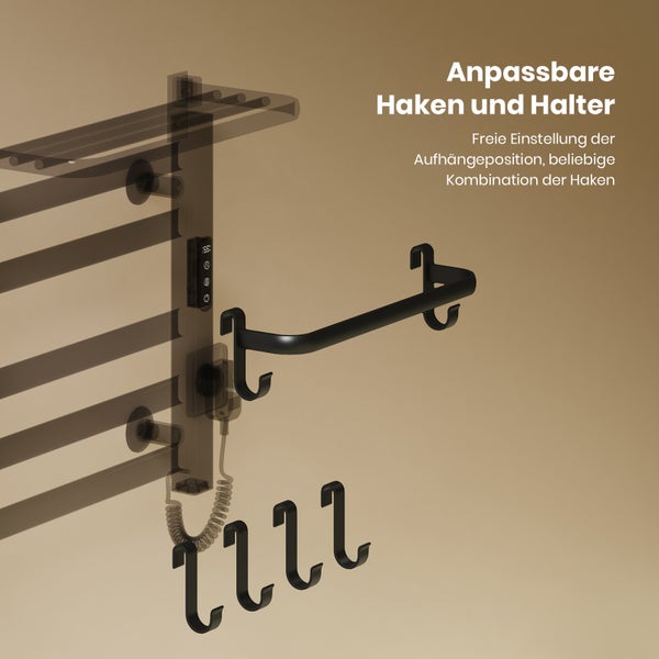 EMKE WIFI Pure Elektrischer Handtuchheizkörper mit Regal und Hakenhalter, 50×50×25 cm, Schwarz