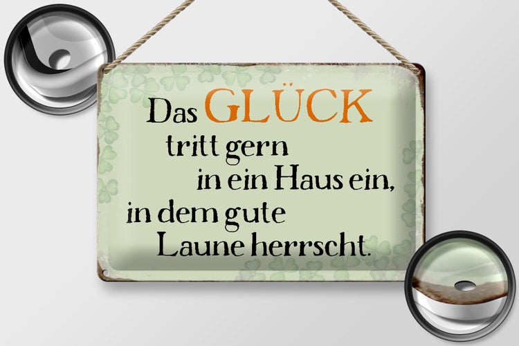 Blechschild Spruch 30x20cm Glück tritt gern ein gute Laune