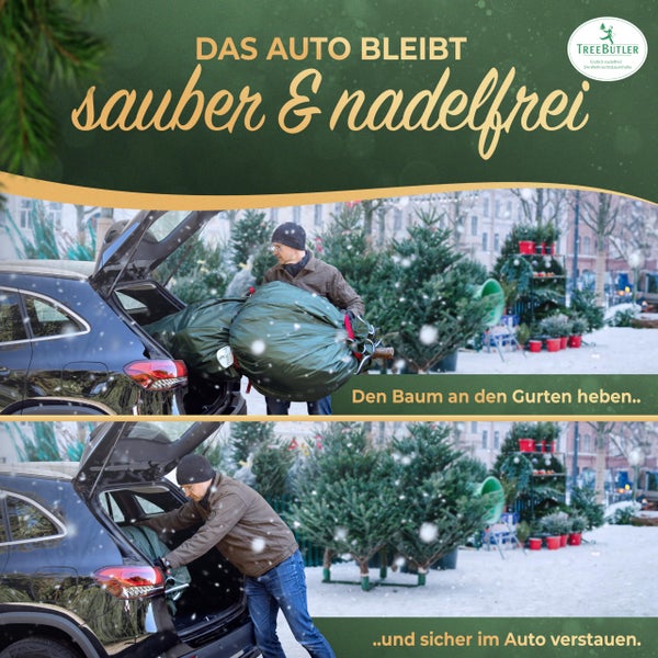 TreeButler Pro – Weihnachtsbaum Sack für nadelfreien Transport & Entsorgung, Bäume bis 2,2m, robustes Oxford-Material, Weihnachtsbaum Hülle, Baum-Aufbewahrung, wiederverwendbar, nachhaltig