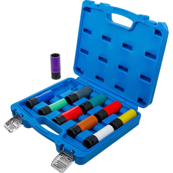Steckschlüsselsatz für Drehmomentschlüssel in blauem Werkzeugkoffer