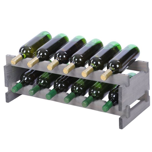 Weinregal VINOTECA FLEX PRO HxBxT 23x65x28cm 12 Flaschen auf 2 Ebenen Massives Kiefernholz Grau