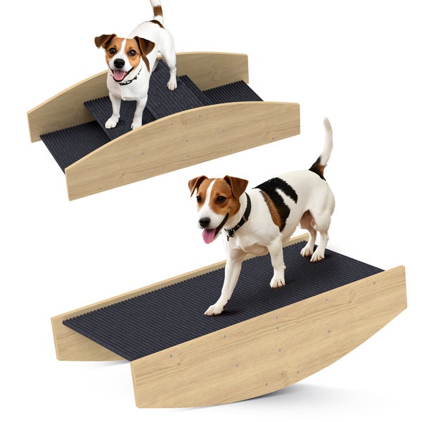 PawHut 2-in-1 Hundewippe, Hunde Agility Wippe aus Holz, Hunde Agilitäts Rampe für kleine, mittelgroße Hunde unter 15 kg, für Balance, Selbstvertrauen, 80 x 39,5 x 20 cm Naturholz