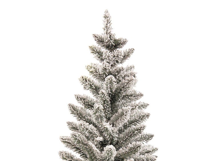 Künstlicher Weihnachtsbaum mit künstlichem Schnee beschichtet, ideal als winterliche Dekoration für Innenräume.