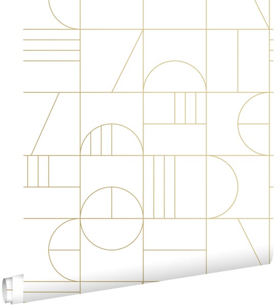 ESTAhome Tapete Art Decó Muster Weiß und Gold - 53 cm x 10.05 m - 139141