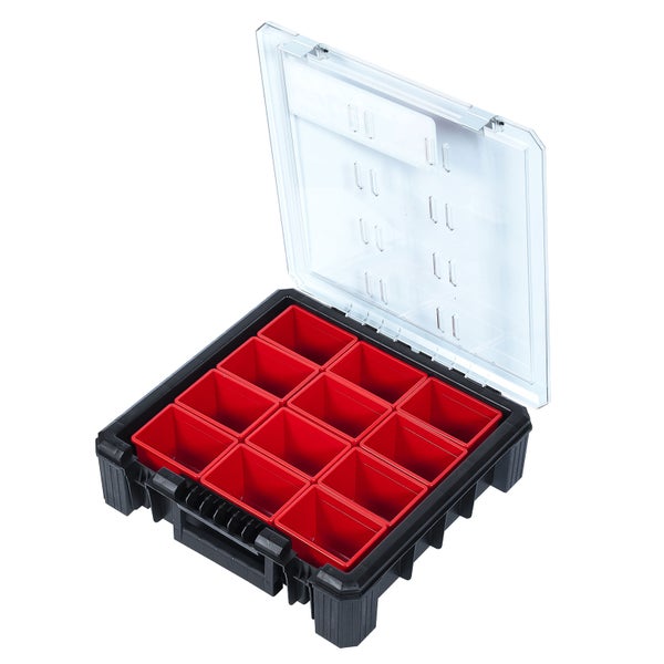 PROREGAL Sortierkasten mit 12 herausnehmbaren Boxen | HxBxT 11x39x40cm | Schwarz/Rot