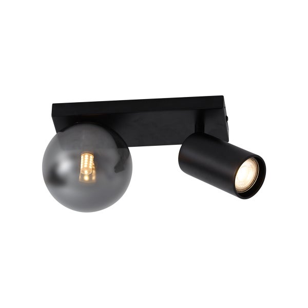 Deckenleuchte mit einem runden Lampenschirm und einem zylindrischen Strahler