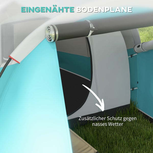 Outsunny Tunnelzelt, Campingzelt für 5 Personen, mit 2 Räumen, Tragetasche, 460L x 260B x 190H cm, Polyester, PE, Blau