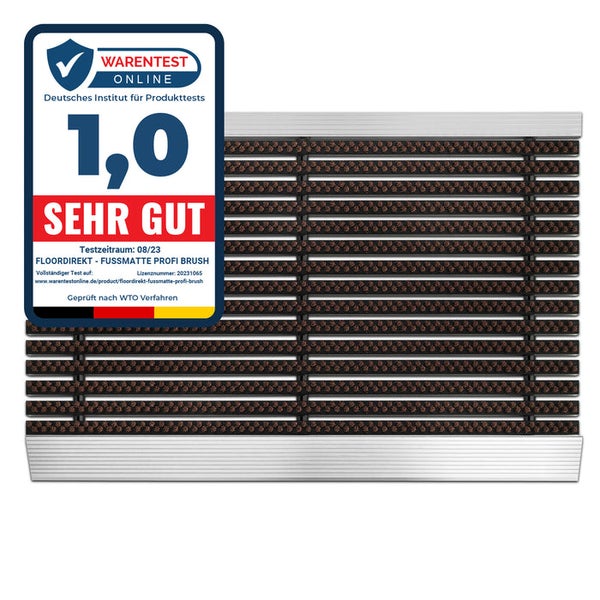 FLOORDIREKT Fußmatte - Profi Brush - Schmutzfangmatte mit Alu-Rahmen - Braun 40 x 60 cm