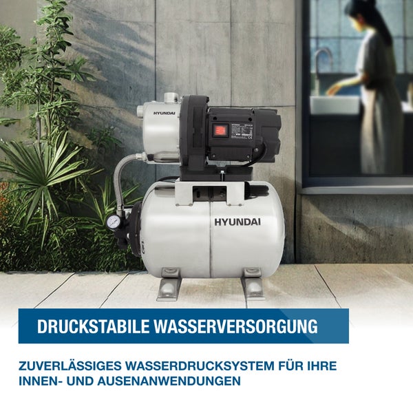 HYUNDAI Hauswasserwerk HWW12050-IN (1200W, INOX-Kessel, 5.000 l/h, Förderhöhe max. 50m, Ansaughöhe max. 8m)