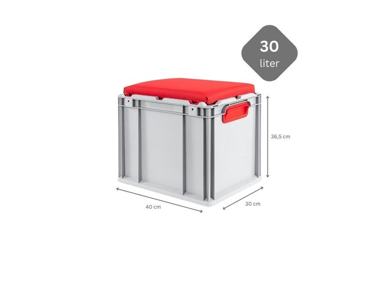 PROREGAL SparSet 4 x Eurobox NextGen Seat Box Rot HxBxT 36,5 x 30 x 40 cm 30 Liter Griffe Geschlossen Eurobehälter Sitzbox Transportbox