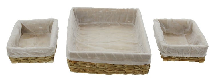 FRANK FLECHTWAREN | Eckiges Korbset, 3tlg., BAMBUS, WASSERHYAZINTHE, 2 Körbe 20 x 15 x 6 cm, 1 Korb 33 x 23 x 7 cm