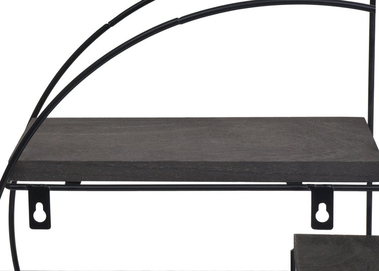 Wandregal mit Metallrahmen und Holzablage