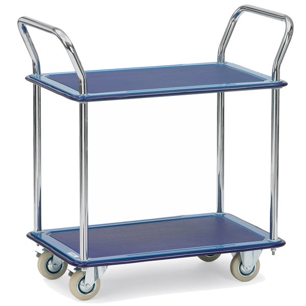 Etagenwagen mit zwei Ablageflächen und vier Rädern