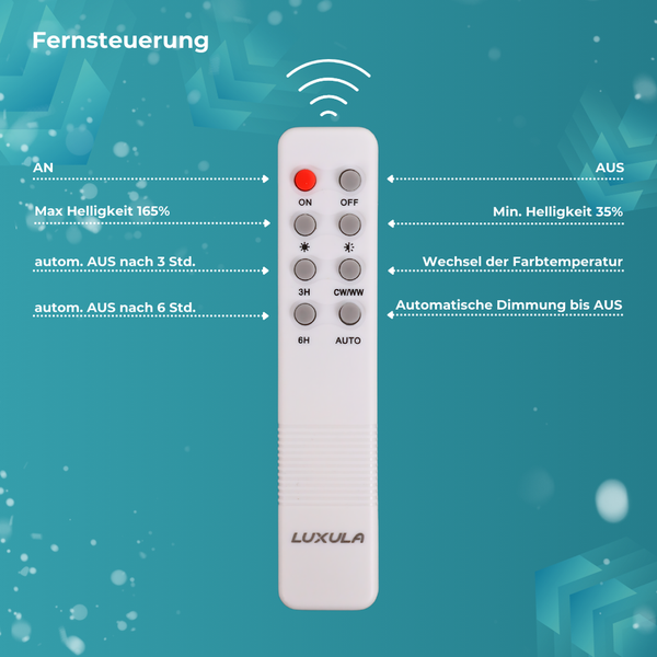 Weiße Fernbedienung zur Steuerung von Helligkeit und Farbtemperatur