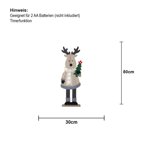 Dekofigur Rentier mit Tannenbaum, circa 80 cm hoch, für die Weihnachtszeit