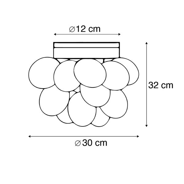 Skizze einer Deckenleuchte mit den Maßen 12 mal 30 Zentimeter Durchmesser und 32 Zentimeter Höhe.