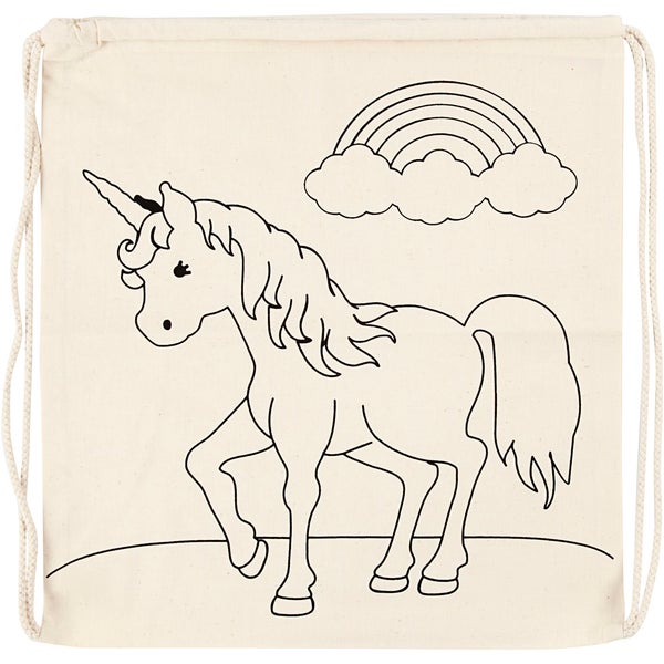 Creativ Company  Kordelzug-Beutel, Einhörner, Größe 37x41 cm, 110 g, Hellnatur, 1 Stk
