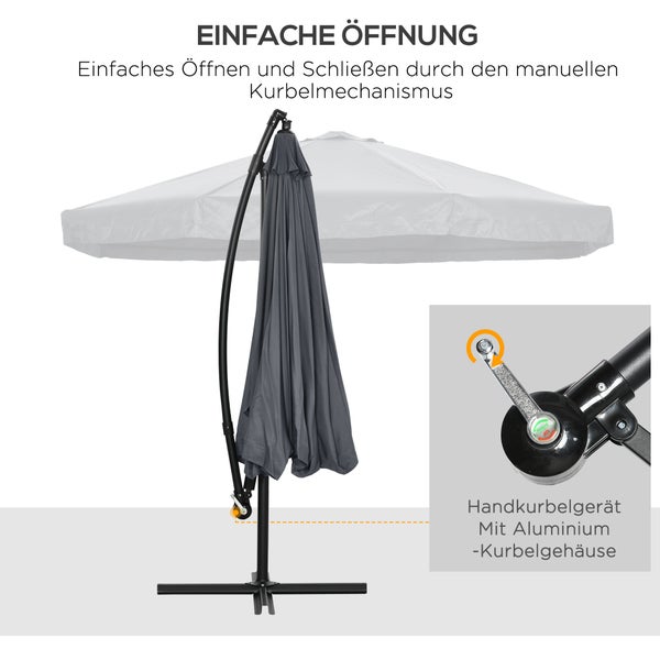 Outsunny 360° Drehbarer Ampelschirm, Sonnenschirm mit Handkurbel und Moskitonetz, für 8 Personen, 295 x 295cm, Stahl, Polyester, Dunkelgrau
