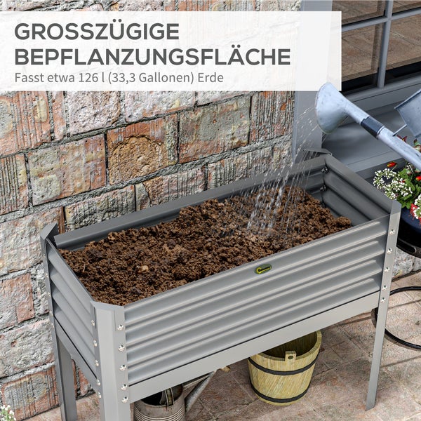 Outsunny Hochbeet, Erhöhter Pflanzkasten, Frühbeet aus Stahl, Kräuterbeet, Pflanzkasten für Garten, Balkon, Grau, 100 x 45 x 80 cm