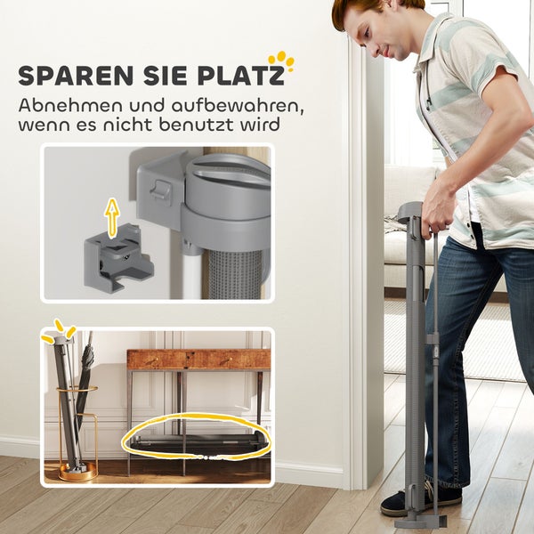 Zusammenklappbarer Treppenschutz für platzsparende Aufbewahrung