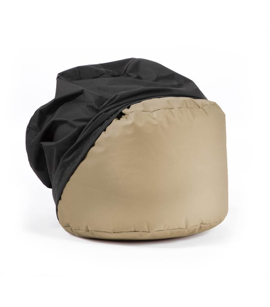 Outdoor Pouf o. Hocker 60x40cm in Beige mit schwarzer Schutzhülle 'Der Ruhepouf', Sitzhocker, Fußhocker, Sitzkissen rund mit EPS-Perlen Füllung und Cover, wasserabweisender Schutz durch Hülle