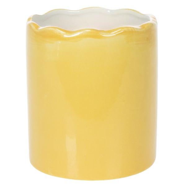 Gelber Keramik-Blumentopf mit gewelltem Rand