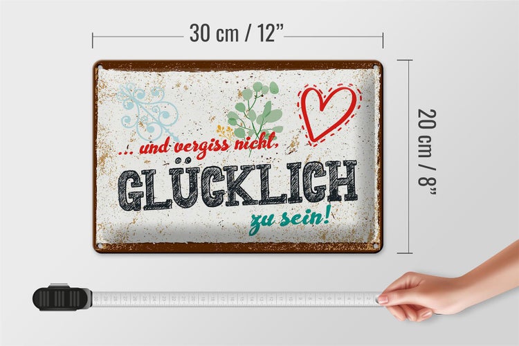 Blechschild Spruch 30x20cm Und vergiss nicht Glücklich zu sein!