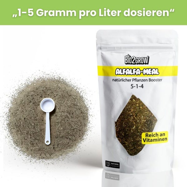 Bio2Grow Alfalfa Meal natürlicher Pflanzenbooster mit Dosierlöffel