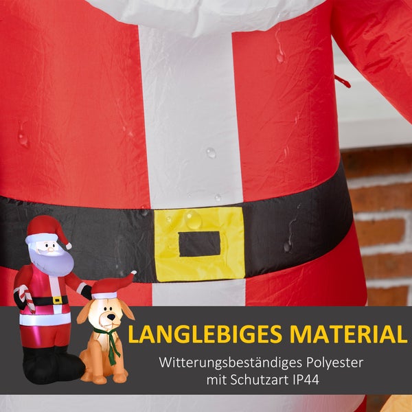 Outsunny 157 cm Aufblasbarer Weihnachtsmann mit Hund, Selbstaufblasende Weihnachtsbeleuchtung, 117L x 65B x 108H cm, Polyester-Gewebe, Rot