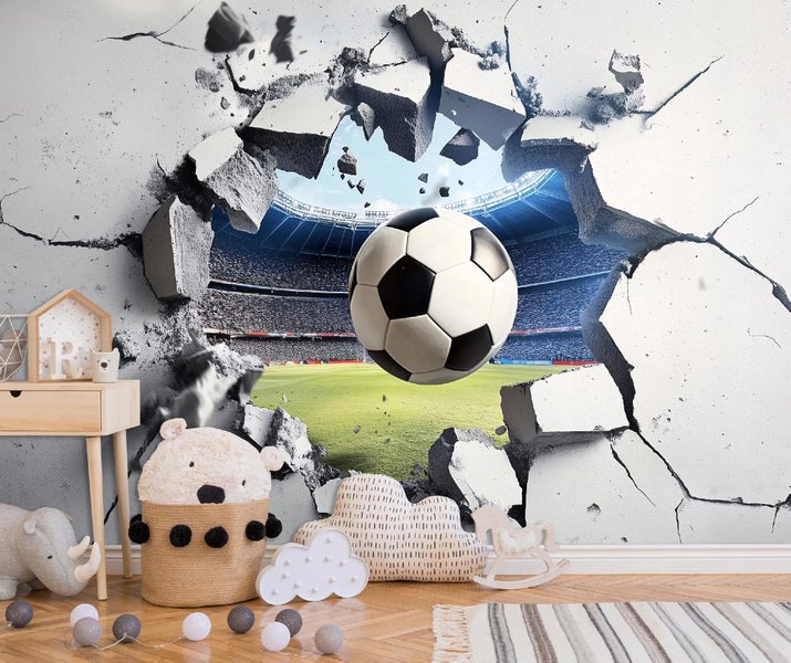 Fototapete Kinderzimmer 3D Effekt Fußball Tapete 400x280 cm