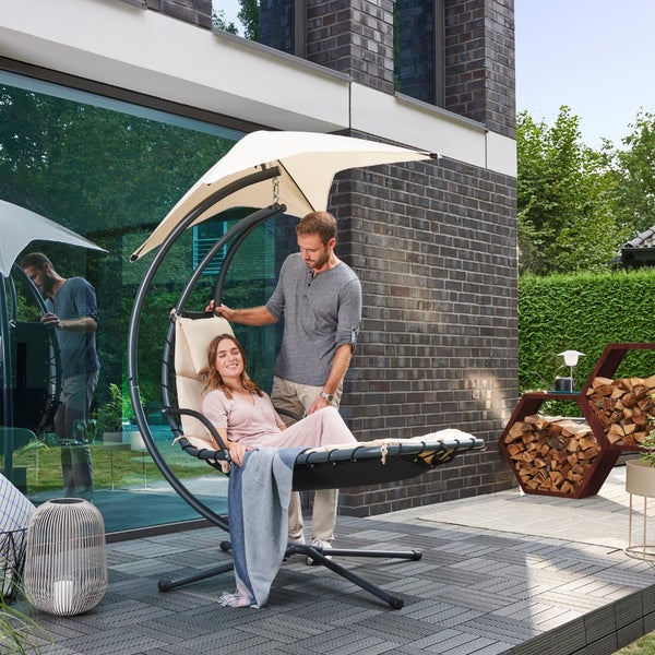 Home Deluxe - Schwebeliege - SAN REMO - inkl. Polsterauflage, Sonnendach und komplettem Montagematerial I Sonnenliege Hängesessel Gartenliege