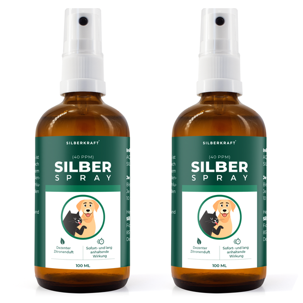 Zwei Flaschen Silberspray 100 Milliliter mit Zitronenduft für Hunde und Katzen zur äußeren Anwendung