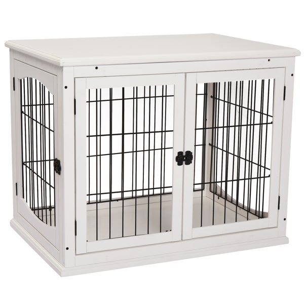 PawHut Hundekäfig für Zuhause, Hundehütte mit 2 Eingängen, Abschließbar Hundebox, Hundehaus für kleine Hunde, Weiß, 58,5 x 81 x 66 cm