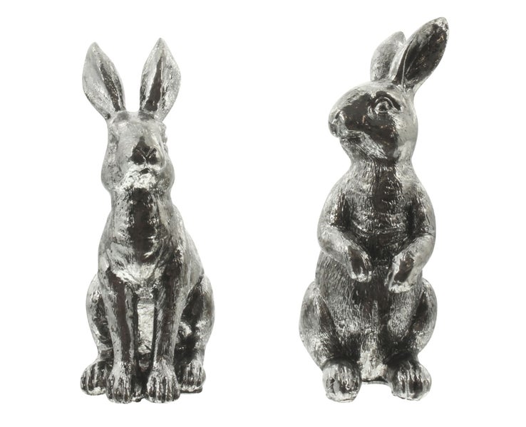 FRANK FLECHTWAREN | Osterhase Silberglanz, 2er Set, KUNSTSTOFF, Höhe 10 cm, 11 cm