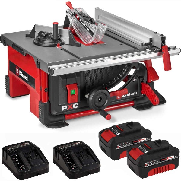 Einhell Akku Tischkreissäge mit zwei 18 Volt Akkus und zwei Ladegeräten