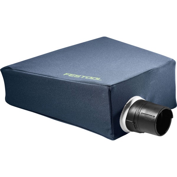 Festool Staubsack aus blauem Textil mit schwarzem Anschlussstutzen aus Kunststoff.