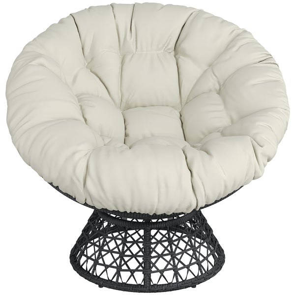 Yaheetech Papasansessel 360° Drehbar , Schwarz / Beige