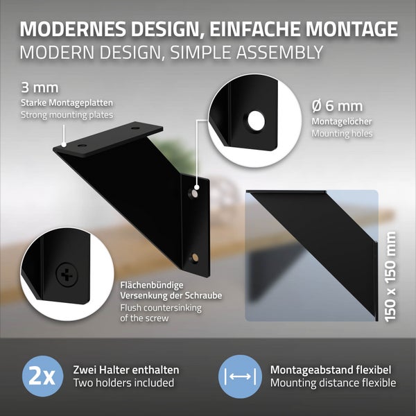ML-Design 8 Stück Regalhalterung 15 cm, Schwarz, Metall, Dreieckige Regalhalterungen, Schwebende Regalwinkel, Wandmontage, 90° Wandhalterung, Regalträger Wandregal Wandkonsole Hängeregal Regalstütze