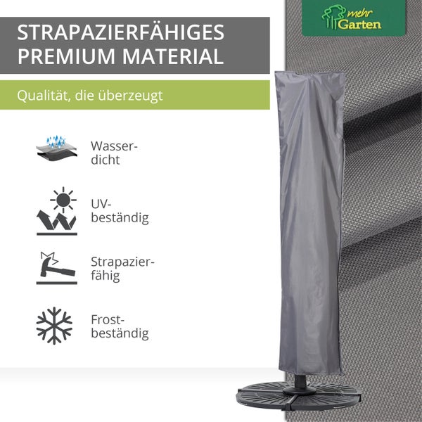 Mehr Garten - Premium Sonnenschirm-Abdeckhaube, Maße: 250 (H) x 63/57 (B) cm I Für Schirm rund bis Ø 450 cm I Schutzhülle für Ampelschirme, wasserdicht und wetterfest (Oxford 600D Gewebe), Lichtgrau