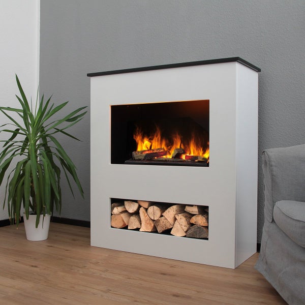 GLOW FIRE Elektrokamin 'Brecht' | Wasserdampf Kamin mit OMC 600 inkl. Holz in weiß | HxBxT: 110x100x50 cm