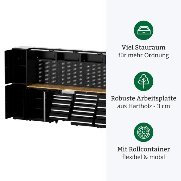 Werkbank mit Schränken, Schubladen und Holzarbeitsplatte für Werkstatt