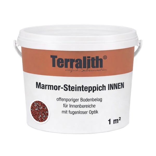 Terralith Marmor-Steinteppich für Innenbereiche, offenporiger Bodenbelag für fugenlose Optik, 1 Quadratmeter.