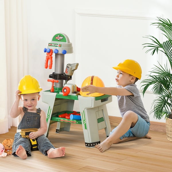 HOMCOM Kinder Werkbank mit Werkzeug, 44L x 26B x 71H cm, PP-kunststoff, Grün