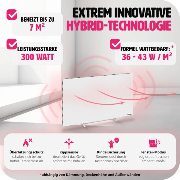 Hybrid Infrarotheizung tectake  einfache Wand- oder Deckenmontage, inklusive Ständer rahmenlos mit Thermostat weiß