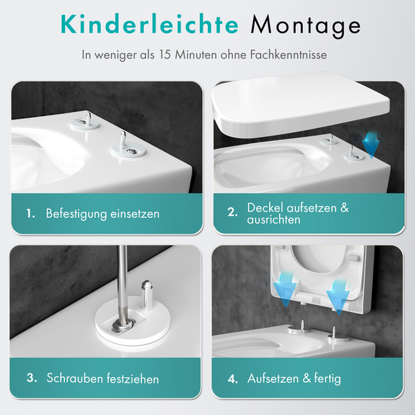 Engelbach® WC-Sitz Eckig mit Absenkautomatik (Einfache Montage) Antibakteriell dank Urea-Duroplast
