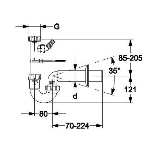 HAAS® Kugelgelenk-Siphon 1½ mit verschliessbarem Ablaufanschluss u. Kombi-Geräteanschluss ¾ und 1, DN 40, 4970