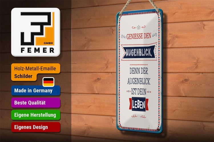 Blechschild Spruch 10x27 cm denn der Augenblick ist dein Leben Dekoration