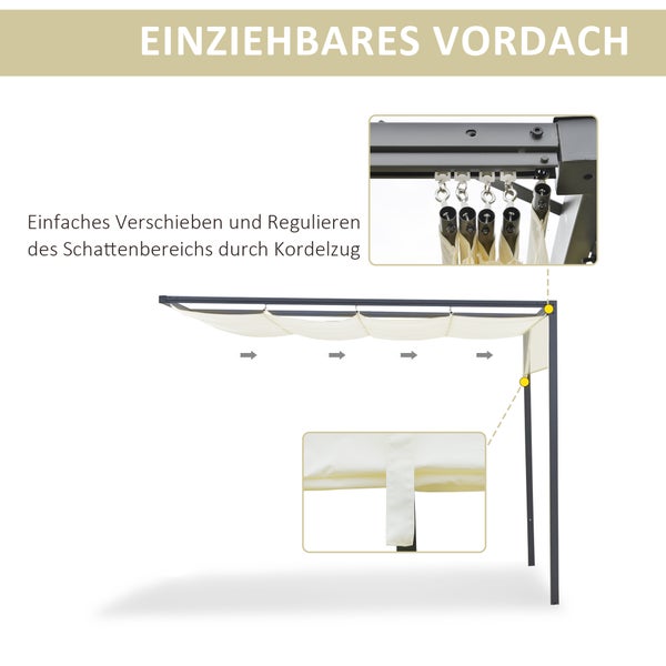 Outsunny Pergola, mit Stoffdach, wetterfest, 3 x 3 m, Metall, Polyester, Cremeweiß